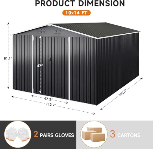 Image of Polar Aurora 10 x 14 FT Outdoor Storage Shed, Metal Garden Shed with with Updated Frame Structure, Tool Sheds for Backyard Garden Patio Lawn, Black