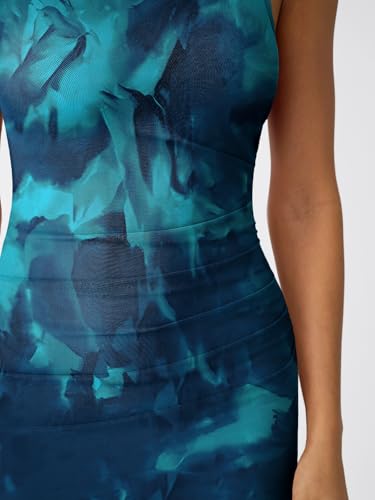 Image of Trendy Queen Bodycon Maxi Dress Womens Sleeveless Floral Print Fitted Party Club Ruched Dresses with Side Slit