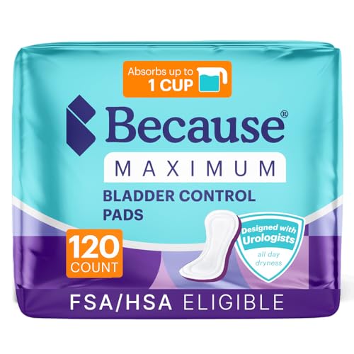 Because Incontinence Pads for Women – Maximum Absorbency for Moderate Bladder Leaks, Discreet Daily Protection, Individually Wrapped, 120 Count, New Version
