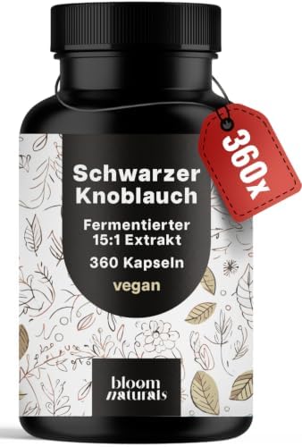 Schwarzer Knoblauch Extrakt hochdosiert - 22500mg pro Tag (15:1) Extrakt | Black Garlic 360 Kapseln – Fermentierter 15:1 Extrakt mit S-Allylcystein (SAC) & 14,89% Polyphenolen – Ve