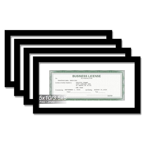 Fxojyvo Black 5x10 Frame Set of 4, Display Business License 3.5x8 with Mat or Picture 5x10 Without Mat Desktop or Wall for License Cosmetology Barber Salon Esthetician - 4 Packs