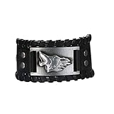 Flongo Lederarmband Männer Groß Leder Armband Herren Armreif Viking Wolf Fenrir Manschette Schwarz Verstellbar Motorradfahrer Biker Herren-Accessoires