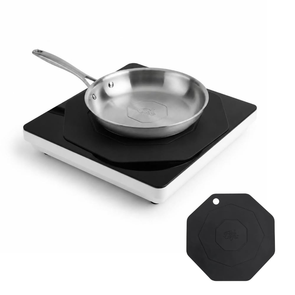 FEEL FIT Tappetino in silicone per piano cottura a induzione (23,5 cm), resistente al calore e antigraffio, solo per fornelli magnetici e piano cottura a induzione, ottagonale, confezione da 1 (nero)