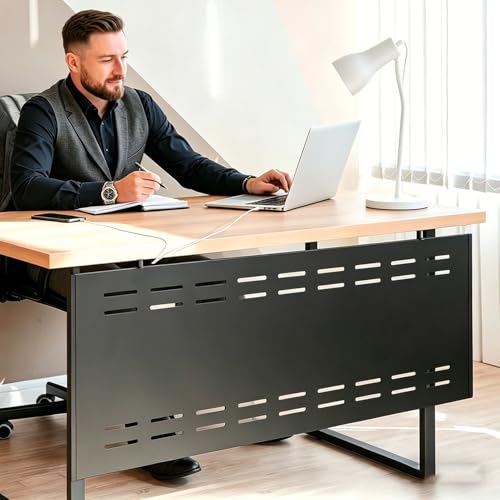 Image of HJLKDYM Steel Under Desk Privacy Panel 43 x 16 Inch Modesty Panel Privacy Divider for Office Desk Home Studio or Standing Workstation, Black