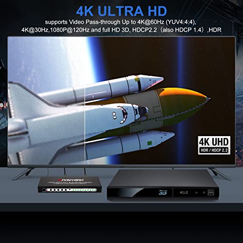 PONYBRO 5 Port 4K 60Hz HDMI Switch with Audio Extractor and ARC, Support HDMI&Optical & 3.5mm AUX Audio Out, HDMI 2.0 Selector Splitter Support HDR 10, HDCP 2.2, 18Gbps, Dolby Vision/Atmos, 3D, 1080P