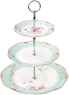 YBK Tech Vintage 3 Tier Porcelain Cake Stand Dessert Display Stand Cakes Platter Food Rack (Light Blue)