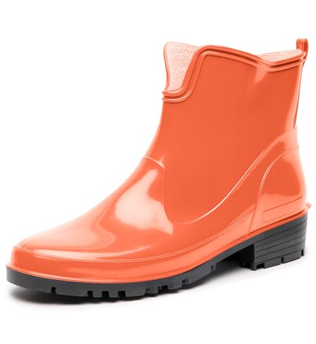 Ladeheid Women's Ankle Rubber Wellington Boots LA-930 (Orange, 6 UK)