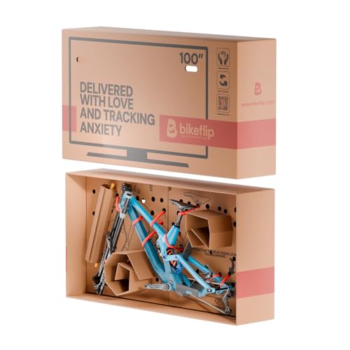 Bikeflip Box Caja de Envío para Bicicletas MTB, E-Bike y Gravel, Cartón Ondulado Resistente y Reutilizable, Montaje Rápido para Viajes y Transporte por Correo