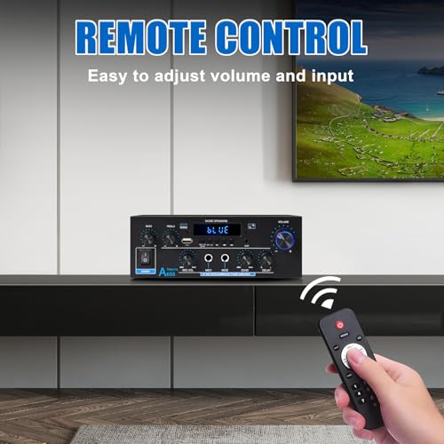 WOOPKER AK55 Stereo Audio Amplifier with Bluetooth 5.0,450W Max Home 2.0 Channel Power Stereo Amplifier Receiver System for Karaoke,Home Theater Speakers W/USB,RCA,AUX,Echo,Coax,2MIC in