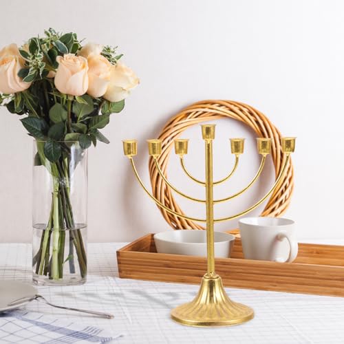 Miniatura 3 de Yardenfun Candelabro Judío De Hierro Dorado Brazos Diseño Múltiple Decoración Vintage Para Festivales Y Mesa Comedor