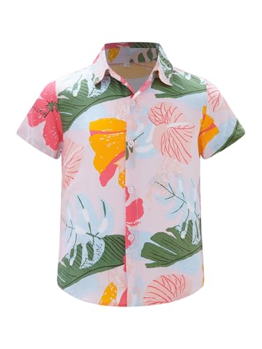 Boys Hawaiian Shirt Short Sleeve Button Down Tropical Luau Shirt Summer Beach Tops for Kids 5-12Years