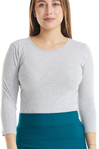 Image of ESTEEZ Women's 3 /4 Sleeve Wide Neck Layering T-Shirt - Modest Cotton Stretch Fitted Base Layer Top