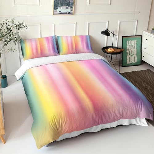 Housse de couette 240x220 cm à lignes colorées et parure de lit moderne dégradé arc-en-ciel