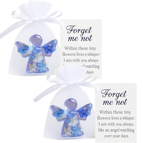 2 PCS Forget Me Not Gifts, Forget Me Not Angel, Memorial Gifts for Grieving Friends, Bereavement Keepsake with Inspirational Message, Sympathy Gift for Personal Remembrance and Emotional Support