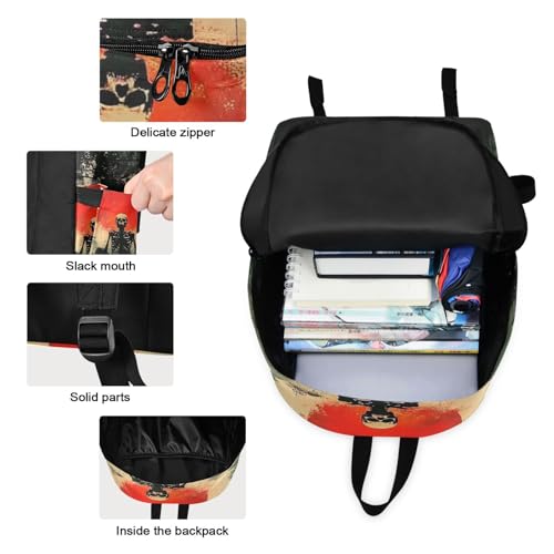Skull Sunset Print Backpack Set with Lunch Bag, Large Capacity Travel Backpacks and Lunch Box Insulated for Commute Hiking Picnic3