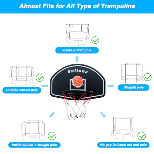 Bestsci Trampoline Basketball Hoop, Fits Diameter 25mm - 32mm Straight & Curved Pole Basketball Hoop for Trampoline, Universal Trampoline Basketball Hoop Attachment with Ball, Pump and Protective Net.