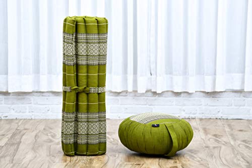Image of Leewadee Meditation Cushion Set - 1 Round Zafu Meditation Pillow and 1 Square Roll-Up Zabuton Meditation Mat, Pillows Bundle Filled with Kapok