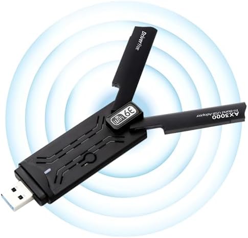 5400mbps WiFi Dongle | 3.0 WiFi 6E Adapter | USB Network | Wireless Gigabit with Network Card Tri-Band 2.4G/5G/6G WPA3 Encryption | Receiver External Antenna | Support Windows 11/10