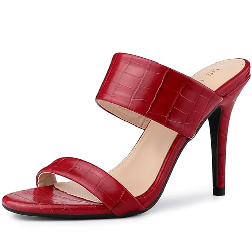 Allegra K Allegra K Women's Open Toe Stiletto Heel Slide Red Sandals 9 M US