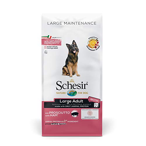 Schesir, Cibo Secco per Cani Adulti di Taglia Grande al Gusto Prosciutto, Linea Mantenimento in Crocchette - Formato Sacco da 12Kg