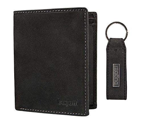 Preisvergleich Produktbild Bugatti NOTA Herren Geldbörse aus echtem Leder + Schlüsselanhänger, schwarz