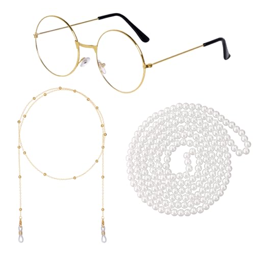 Haakong Old Lady Costume for Women Old Lady Glasses With Chain 100 Days Of School Costume Dress Up Grandma Granny Costume (Retro)