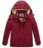 Picture of WenVen Boy's & Girl's Winter Overcoat Kids Long Military Jacket (Claret, 10-12)