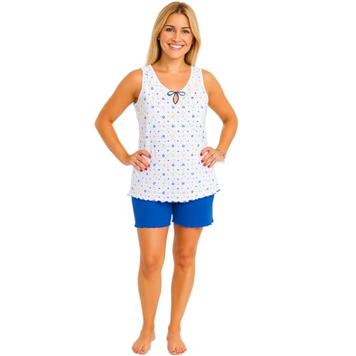 Pyjama femme d'été en coton peigné bleu avec pantalon corsaire 3/4 Pinocchietto XXL