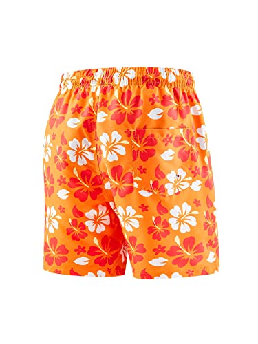 Verdusa Men's Floral Print Drawstring Elastic Waist Swim Trunks Summer Beach Shorts Orange S #TOP1