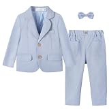 Volunboy Baby Jungen Anzug 2-teilig Blazer & Hose Set aus Baumwolle & Leinen Smoking für Hochzeit & Taufe(Größe 100,2-3 Jahre,Hellblau)