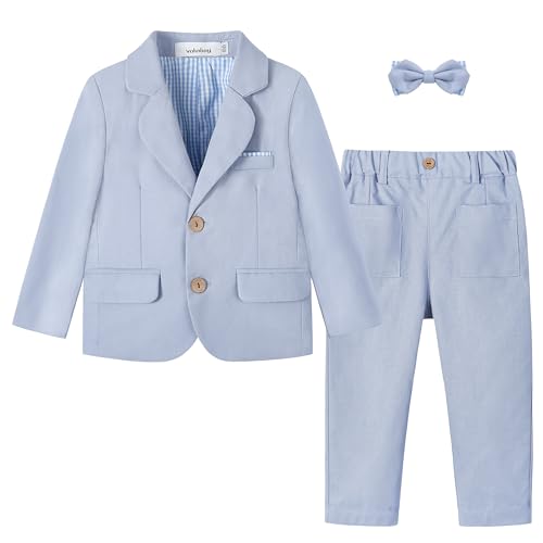 Volunboy Baby Boys Suit 2-Piece Formal Tuxedo Set Toddler Blazer & Pants Wedding Ring Bearer Outfit(Tag Size 120,4-5 Years,Light Blue)