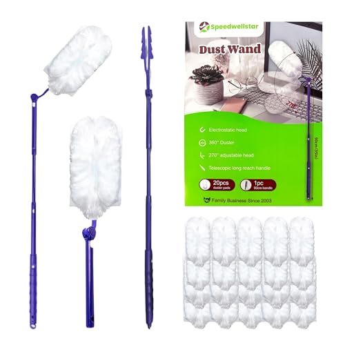 Dust Wand - 20 plumeros de Recambio de 90 cm de Largo, Mango Largo, Limpiador Esponjoso, Doble Cara, 360°