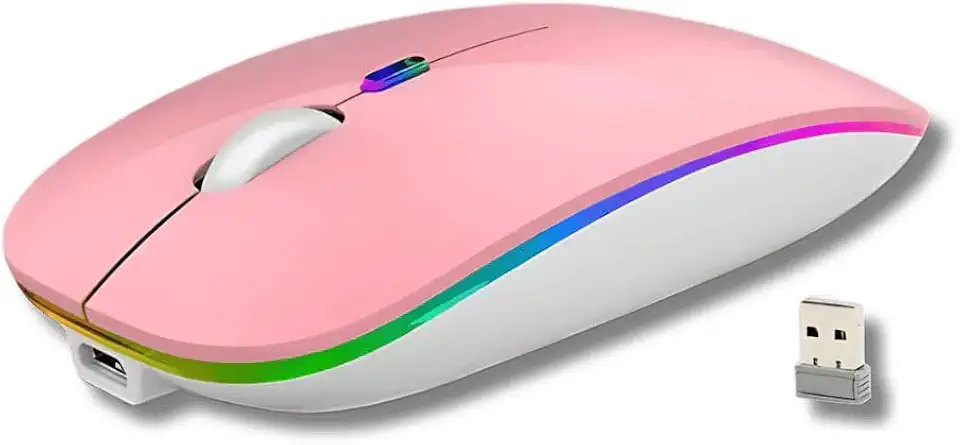 Mouse sem Fio Recarregável Dupla Conexão, Bluetooth e USB, Wireless Mouse compatível com iPhone, MacBook,iPad,Laptop,PC,Notebook, Tablet,Ergonômico, Premium TecQuality (Rosa)