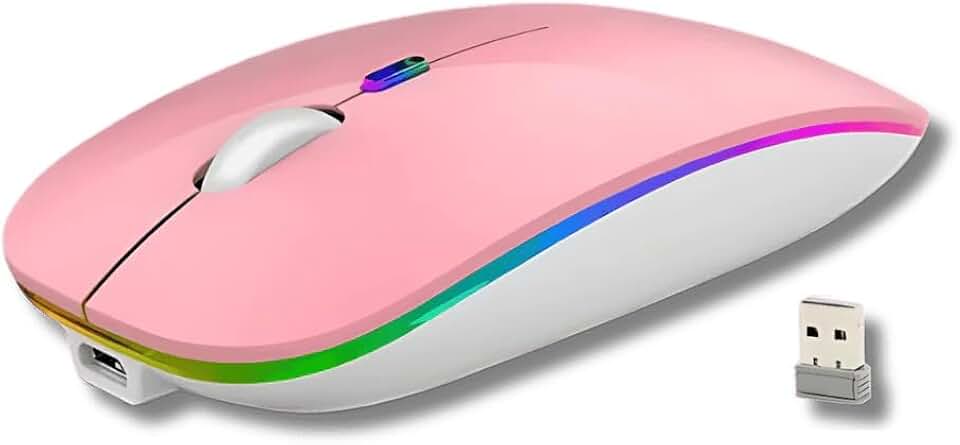 Mouse sem Fio Recarregável Dupla Conexão, Bluetooth e USB, Wireless Mouse compatível com iPhone, MacBook,iPad,Laptop,PC,Notebook, Tablet,Ergonômico, Premium TecQuality (Rosa)