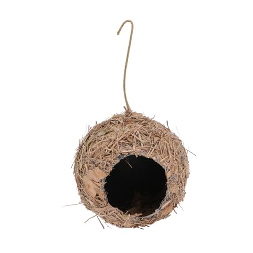 VICASKY Dekoratives Vogelnest Hängend Strohfaser Vogelhaus Naturnah Gartendeko Unterschlupf für Kleine Singvögel Außen und Innen