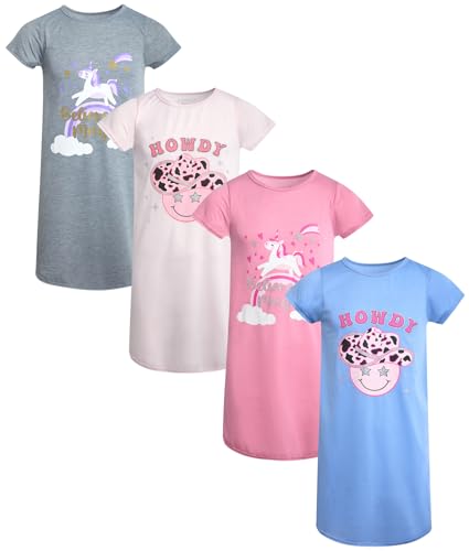 Sweet & Sassy Girls Nightgowns - 4 Pack Short Sleeve Night Gown Sleepwear Pajama Dress for Kids (Size: 4-14)