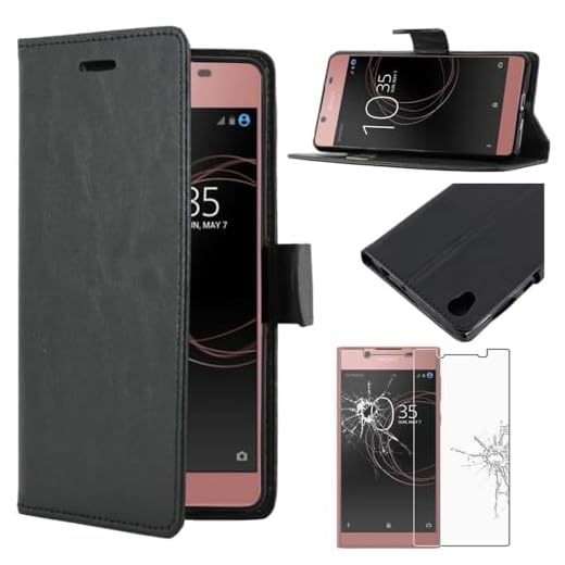 ebestStar – kompatibel Sony Xperia L1 fodral L1 dubbelt plånboksfodral PU-läder vikbart fodral med kortplats hållare + härdat glas, Plånbokfodral, Svart