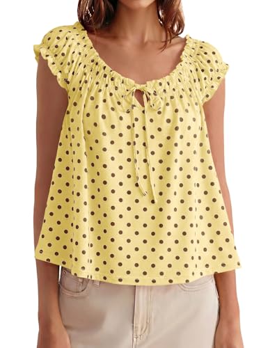 Image of Tankaneo Women Summer Tie Front Tank Tops Cap Sleeve Pleated Babydoll Tops Casual Loose Fit Going Out Flowy Shirt