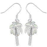 Sterling Silver Created Opal Palm Tree Earrings