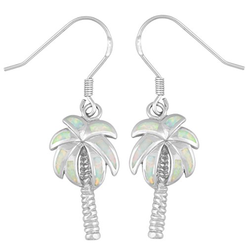 Sterling Silver Created Opal Palm Tree Earrings