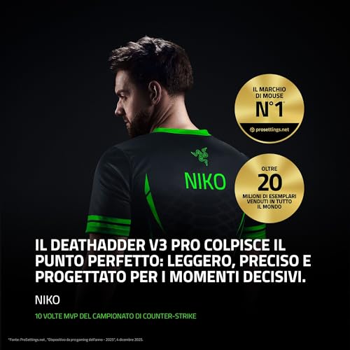 DeathAdder V3 Pro - Mouse leggero per E-Sport Ergonomico Wireless (Design Leggero da 63 grammi, Sensore Ottico Focus Pro 30K, Interruttori del Mouse Gen-3, Wireless HyperSpeed) Bianco - Mouse gaming - Immagine 2