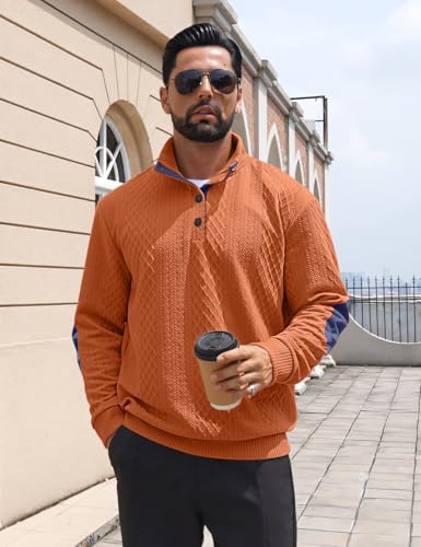 Image of Men's Casual Sweatshirt Pullover Sweater Casual Long Sleeve Stand Collar Quarter Button Sweaters