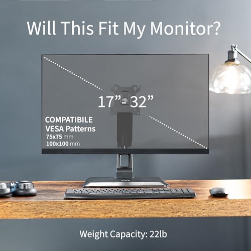 VIVO Premium Single 17 to 32 inch VESA Monitor and Touch Screen Desk Stand with Rotating Base, Freestanding Pneumatic Height Adjustable Arm, 12 inch Maximum Screen Height, Black, STAND-V001R by VIVO - Image 4