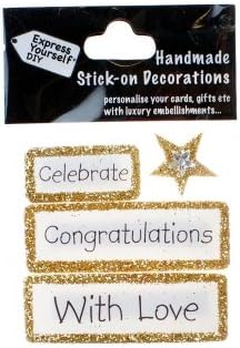 Express Yourself DIY, self adhesive, Gold Congratulations Tag, Topper - Ideal for Card Making, Scrapbooking, Papercrafts, Childrens Crafts etc