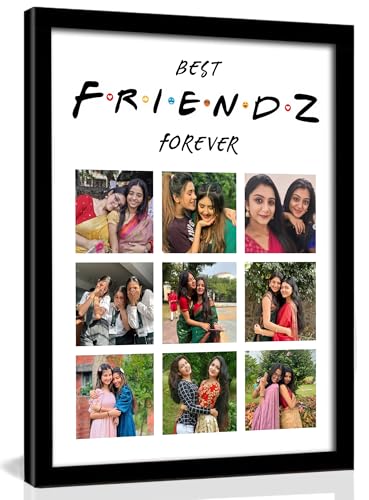 Image of Personalized Best FRIENDZ Forever Collage Photo Frame | Customised 9-Photo Portrait Layout for Best Friends, Girls & Cousins | Birthday, Farewell & College Memories Gift | Glare-Free Laminated Wooden Frame | A5 /A4 /A3