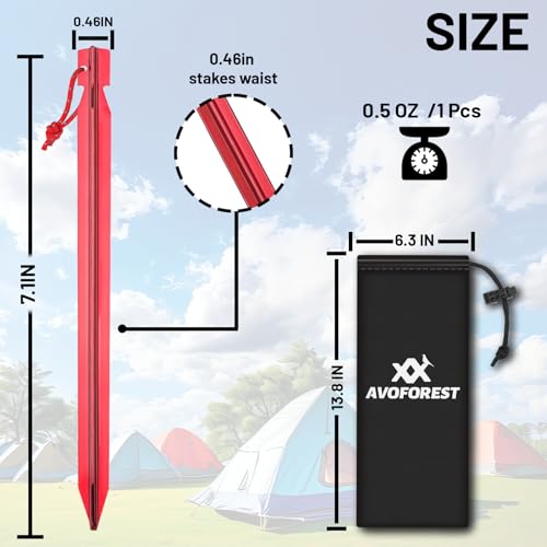 20pcs Tent Stakes,AVOFOREST 7.1 inch Ultralight Aluminum Ground Stakes Rustproof Portable Tent pegs,Camping Stakes for Beach,Garden,Hiking (Red)