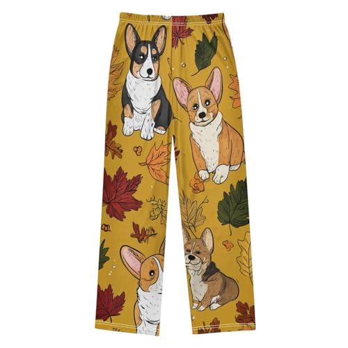 Corgi Dog Autumn Leaves Boys Long Pants Soft Trousers Elastic Waist Kids Lounge Bottoms with Pockets S-XL2