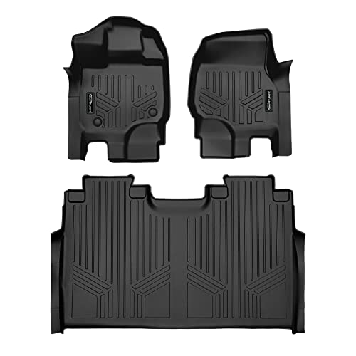 SMARTLINER Custom Fit 2 Row Black Floor Mat Liner Set Compatible with 2022-2023 Ford F-150 Lightning (Only fits with 2nd Row Bucket Seats Without Under seat fold-Flat Storage)