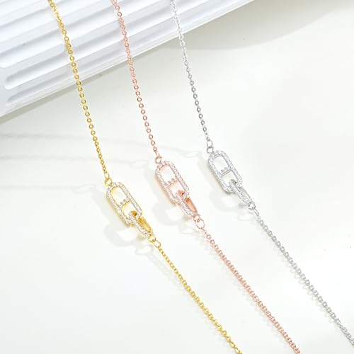 KSF Dainty Gold Necklace for Women 18K Gold Plated Paperclip Cubic Zirconia Necklace Non Tarnish Cute Open Oval Choker Simple Gold Necklace Jewelry Gift Trendy - Image 5