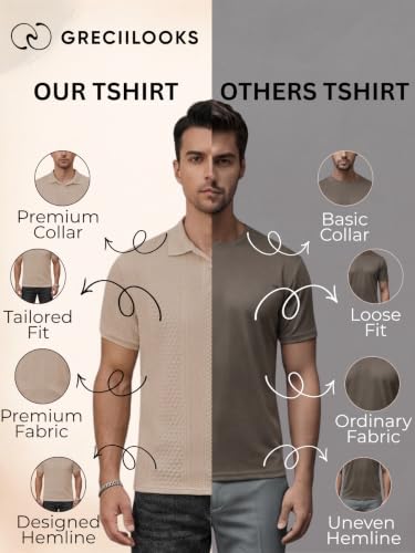 Image of GRECIILOOKS Textured Polo T-Shirt for Men | Premium Lycra Jacquard Collared Cotton Blend Polo | Smart Casual & Formal t Shirt for Men | Stylish t Shirt for Mens for Office, Party & Everyday
